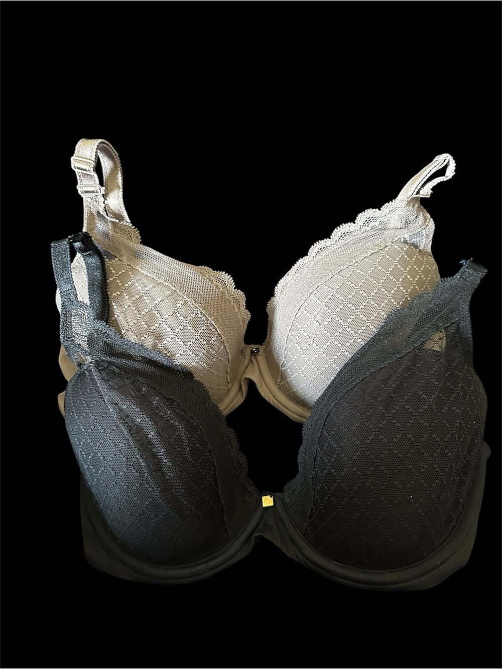 2 Chantelle Norah Chic Plunge T-Shirt Bras Lace Duo - Bronzed Taupe and Black